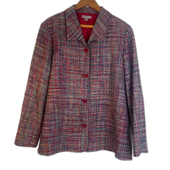 Nordstrom Colorful Tweed 100% Silk Blazer Jacket Lightweight Bold Maximal Sz XL - Picture 11 of 11